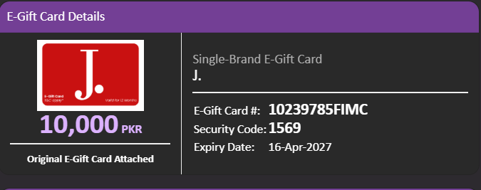 J. Gift Card